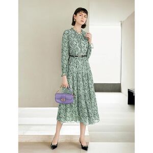 Women's Vintage Floral Print Long Sleeve Dress, XL, 3M-130D003